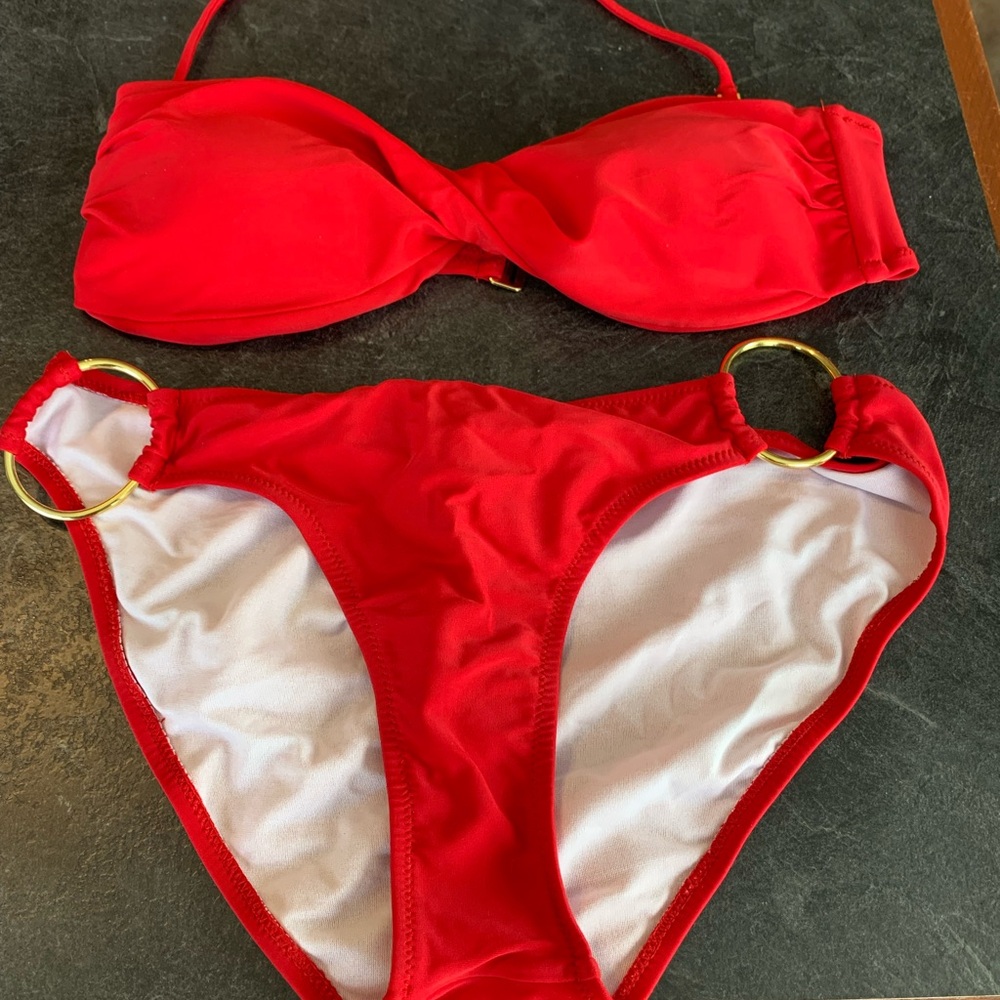 Jessica Simpson Red Bikini Top with Gold Accents - worn once.